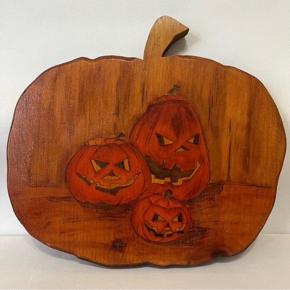 Vintage Other - Vintage Wooden Halloween Pumpkin Wall Decor